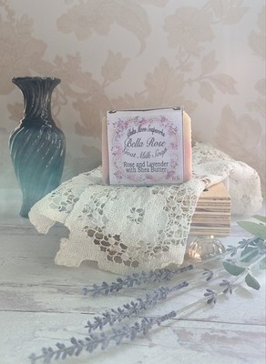 Handmade Bella Rose Goat Milk Soap,  Shea Butter, + samples, ships fast 