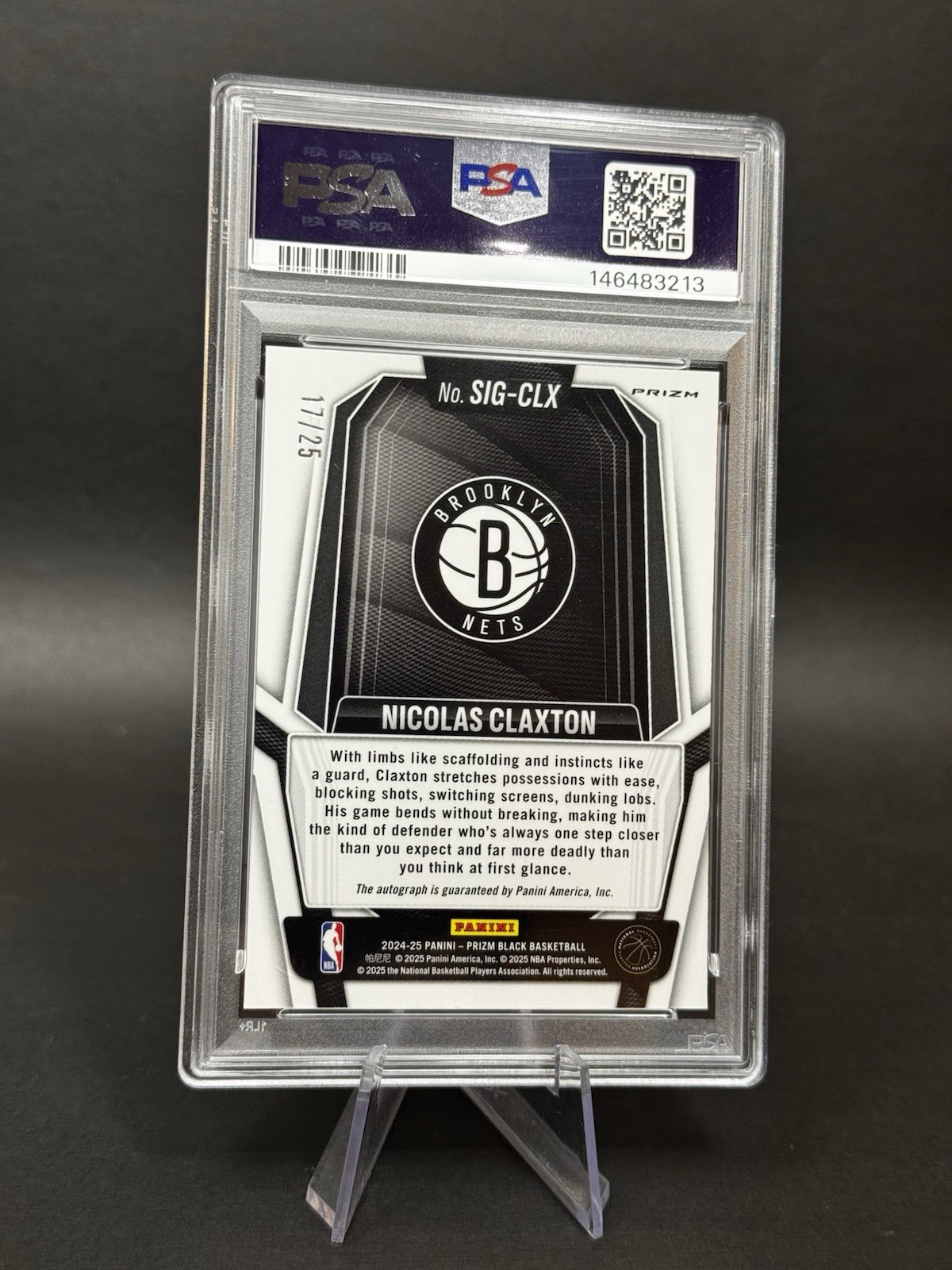 2024 Prizm Black Signatures Mojo Prizm #SIG-CLX Nicolas Claxton Auto /25 PSA 10 view 2