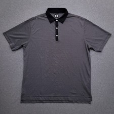 FootJoy Polo Shirt Mens XL Black Geometric Contrast Collar Golf Performance