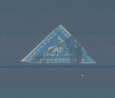 CABO DE BUENA ESPERANZA 1853 4 peniques azul sobre papel azul - ancla wmk