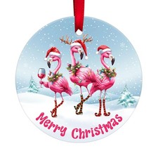 Flamingo Christmas Ornament Ceramic 2-Side Printed, Flamingo Gifts for Men Wo...