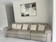 Beige Leather 4-Seater Sofa for Living Room L300 W105 H85 cm