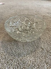VINTAGE Cut Glass Bowl NICE 3 toe foot sawtooth
