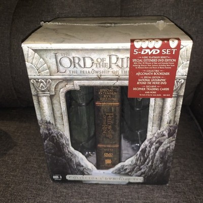 LORD OF THE RINGS Fellowship of the Ring 5-Disc DVD Gift Set w Argonath Bookends