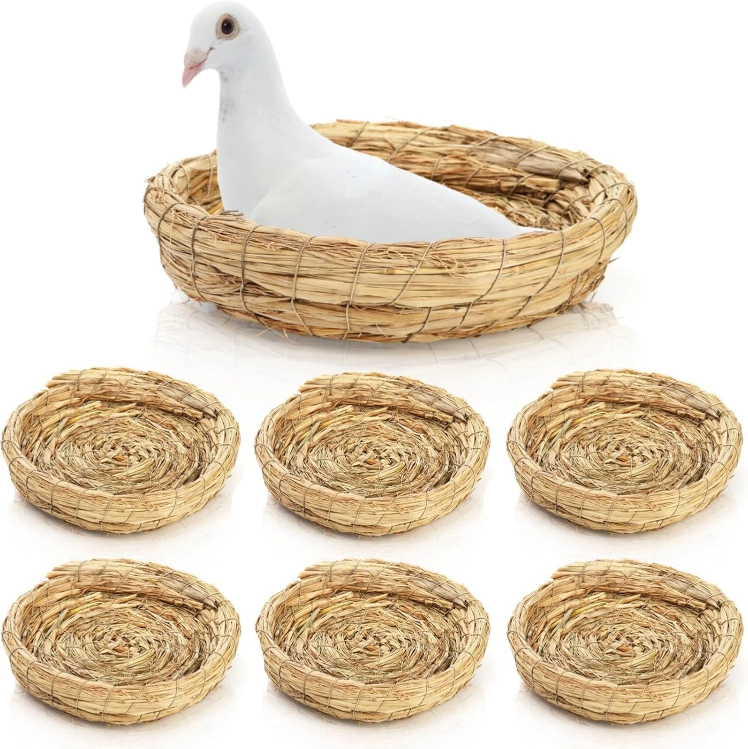 6 Packs Woven Straw Bird Nests, Handmade Nest Pads Base for Doves Pigeon Quail
