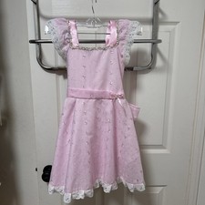 Vintage Girls Pink Eyelet Dress, Lace Trim, Made In The USA Party Flower Girl