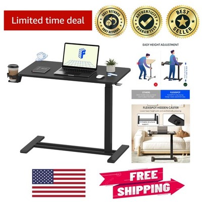 Mobile Overbed Table with Rolling Casters and Pneumatic Lift - Elegant Black