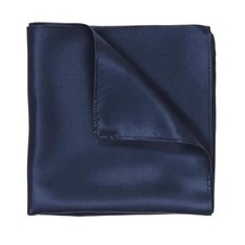 Navy Blue Handkerchiefs Silk Pocket Squares for Men Solid Color Soft Dark Navy