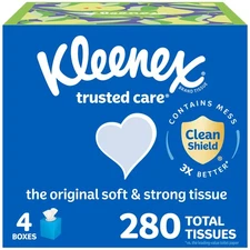 Kleenex Trusted Care Facial Tissues, 4 Cube Boxes, 70 per Box, 2-Ply (280 Total