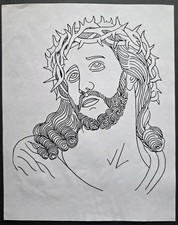 Traditional Vintage Tattoo Flash Production Sheet, Jesus, Unknown Year Or Artist