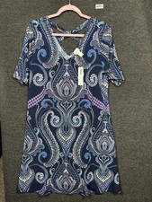 Chico's Paisley Cross Back Mini Dress Pattern Womens Size 2 US L Blue Multi NEW