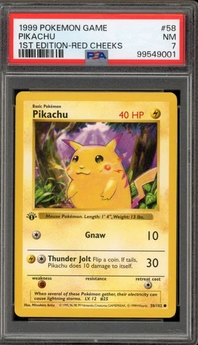 Pokemon Pikachu Base Set Shadowless 1st Edition Red Cheeks #58 PSA 7