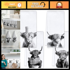 Highland Cow Hand Towels Set of 4 - Farm Animal Bathroom Decor, 16x24 Inch Gifts