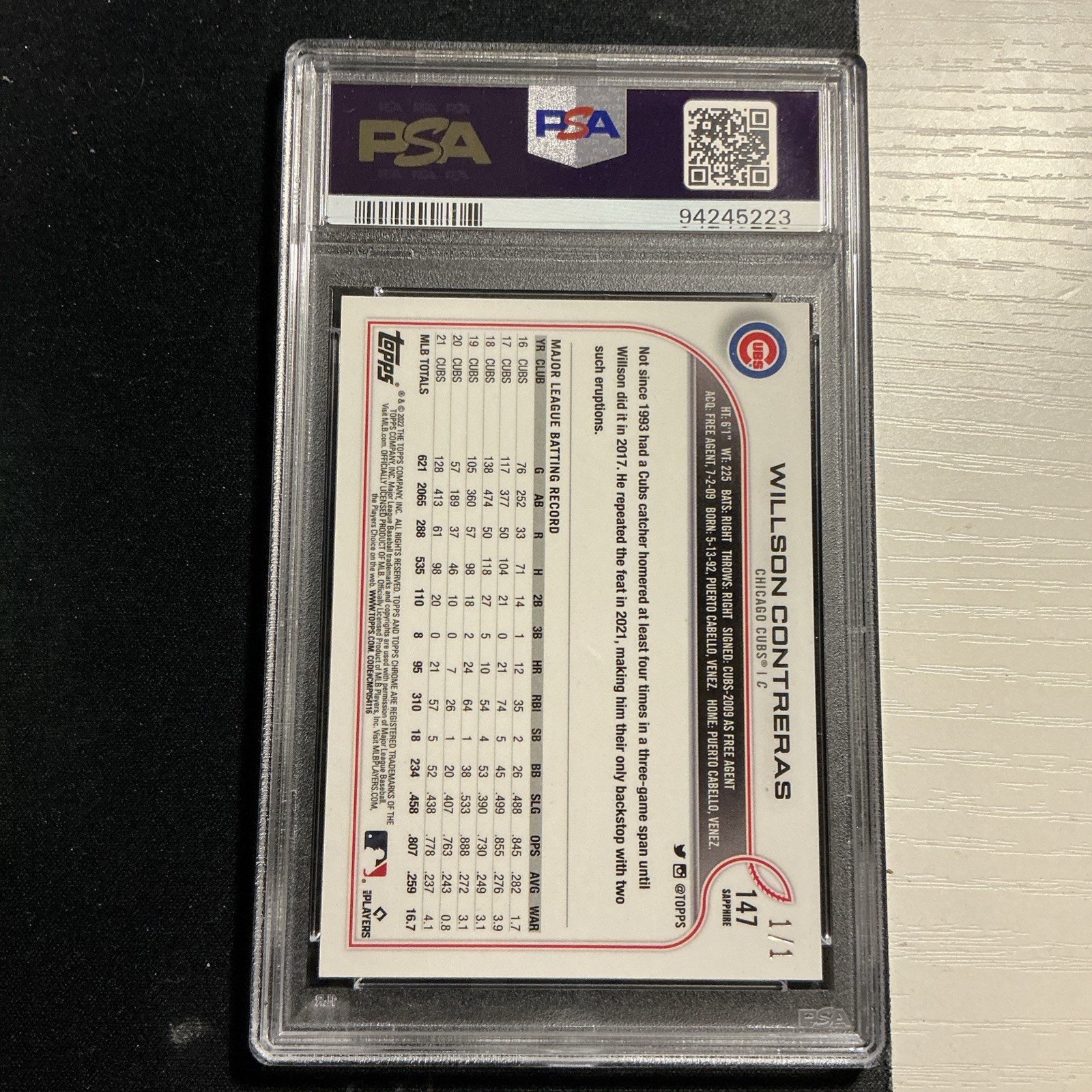 2022 Topps Chrome Willson Contreras Refractor 1/1 #82 Cubs one of one  view 4