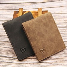 New Mens Black Genuine Leather Trifold Wallet ID Window Credit Card Case Holder