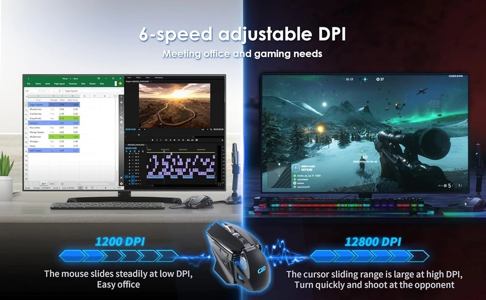 C300 CYD Wired Gaming Mouse, RGB, 12800 DPI, 7 Macro, Ergonomic - Image 4 of 4