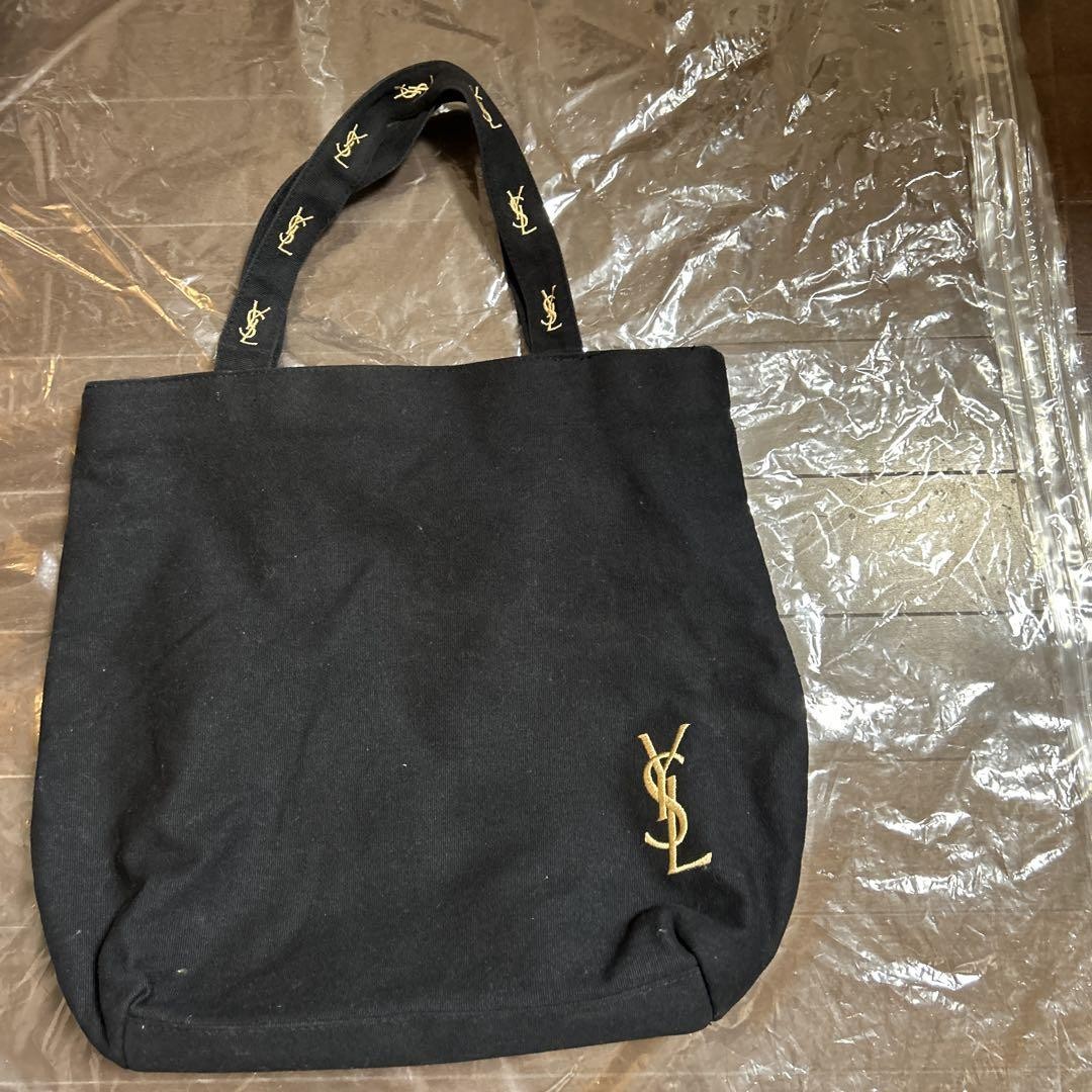 Borsa tote YSL nera logo oro Yves Saint Laurent cotone