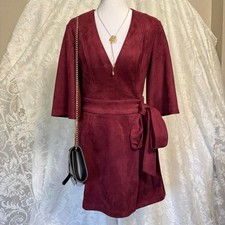 Venus Women's Burgundy Faux Suede Wrap Dress - Size 4
