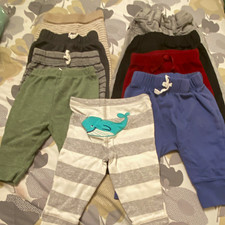 Mix Baby Boy Pants Lot 0-3/3-6/6-9 Mo. Multicolor Striped Elastic Waist. 9 pc