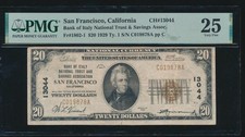 AC 1929 $20 Bank of Italy NT&SA San Francisco, California ch#13044 PMG 25