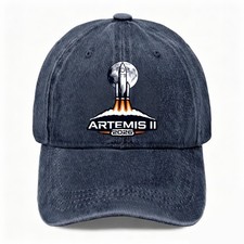 Artemis II 2026 Moon Rocket Print Washed Baseball Cap, Retro Unisex Casual Hat