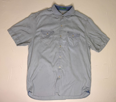 Tommy Bahama Jeans Island Modern Fit Blue Short Sleeve Shirt Mens L Flawed