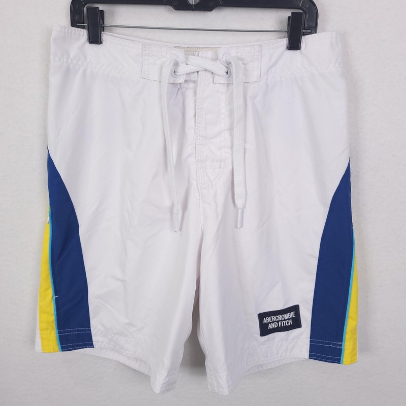 Abercrombie & Fitch Board Shorts Mens Small White Colorblock Swim Trunks