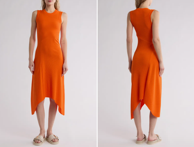 ALLSAINTS Orange Pop Gia Ribbed Knit Sleeveless Asymmetric Midi Dress 6 US  10UK | eBay