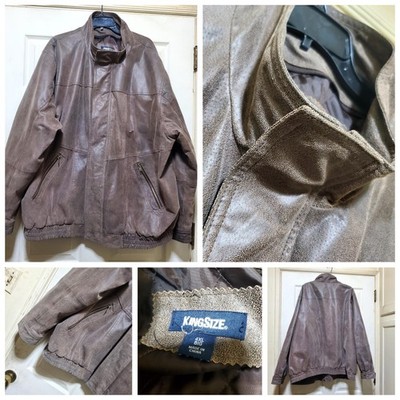 KingSize Leather Jacket Mens 4XL Big Brown Full Zip Quilted Lined Bomber Coat