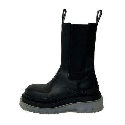 BOTTEGA VENETA Black White Leather Chemical Fiber Rubber Women's Boots