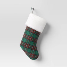 Plaid Christmas Stocking with Faux Shearling Cuff Green/Red/White 20" 2024