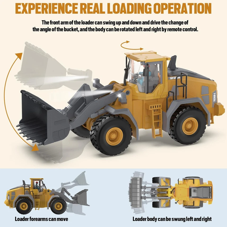 9-Channel Metal RC Wheel Loader - Remote Control Kids Construction Play Toys wit - Image 4 of 4