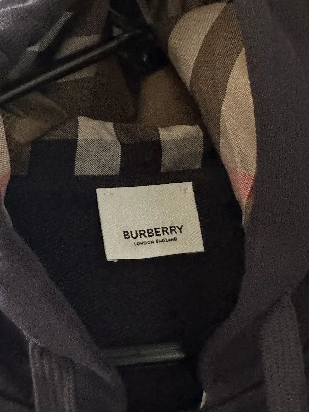 BURBERRY FELPA CON CAPPUCCIO ZIP BLU NAVY LOGO RICAMATO HOVE CHECK AUTENTICA NUOVA con ETICHETTE