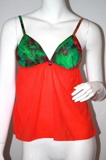 AMULETTE Lingerie CAMISOLE Coral GREEN Bra Print TOP Sleepwear M