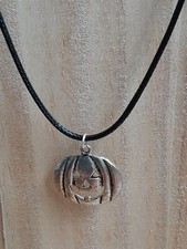 Handmade Pendant Necklace Gothic Halloween Silver Tone Pumpkin Jack'o'lantern 