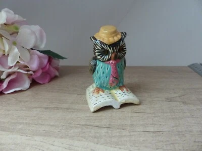 Chouette Hibou avec Cravate céramique sur un livre, figurine oiseau Vintage - Photo 1/4