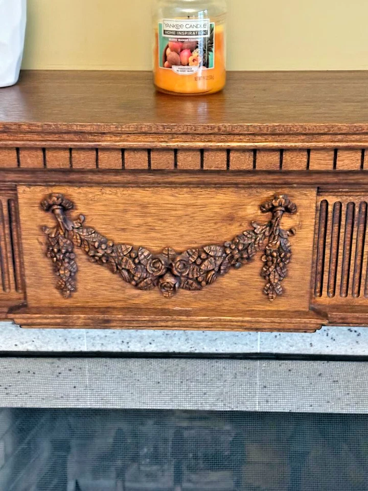 Wood Scroll Freestanding Fireplace Mantel with Floral Accents, - Image 2 of 4