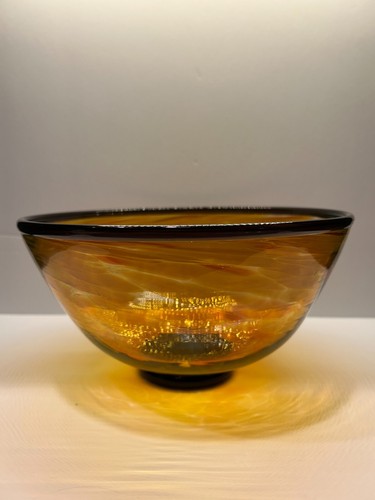 Schöne Kunst Glas Schale mundgeblasen Schildkröten Effekt signiert 9" Durchmesser