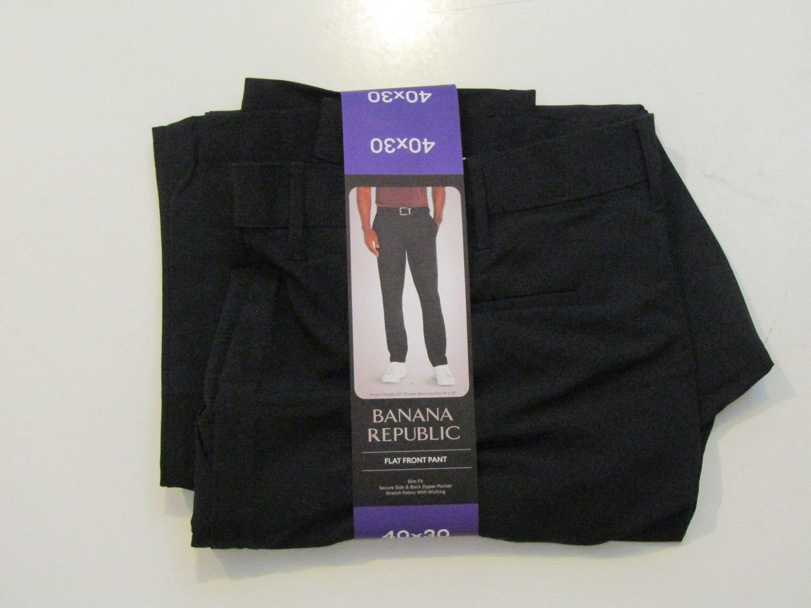 BANANA REPUBLIC Mens Black Flat Front Pants Slim Fit Size 36 W 29 L NWT