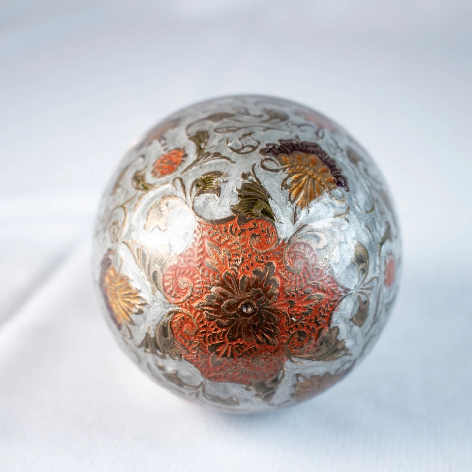 1900's Gold Blue Multicolor Floral Antique Russian Egg Enamel Brass Trinket Box - Image 4 of 4