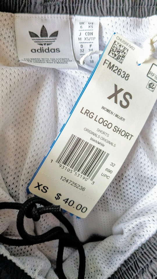 Nuevo Adidas Mujer Logo Pantalones Cortos XS Estilo Retro Trifolio Negro Blanco Fútbol Deportes Foto 2 de 4