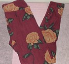 LuLaRoe Roses Leggings Burgandy with Yellow Rose One Size NWOT — photo 1