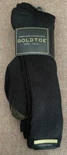 3 Pk Gold Toe Mens Metropolitan Black Nylon Crew Dress Socks Extended Size 12-16
