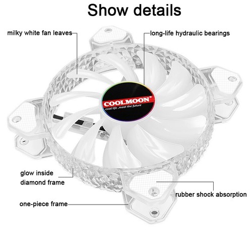 COOLMOON Cooling Fan PWM RGB Light 4Pin Desktop PC Computer Case Cooler 120MM AU - Picture 4 of 11