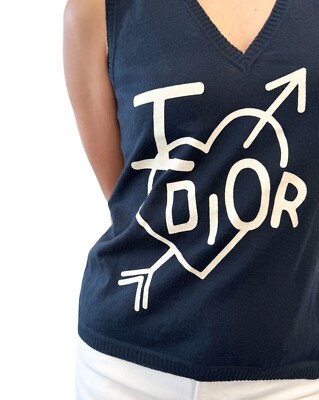 Christian Dior Vintage 2005 Big Logo Knit Tank Top #38 V-neck Dark