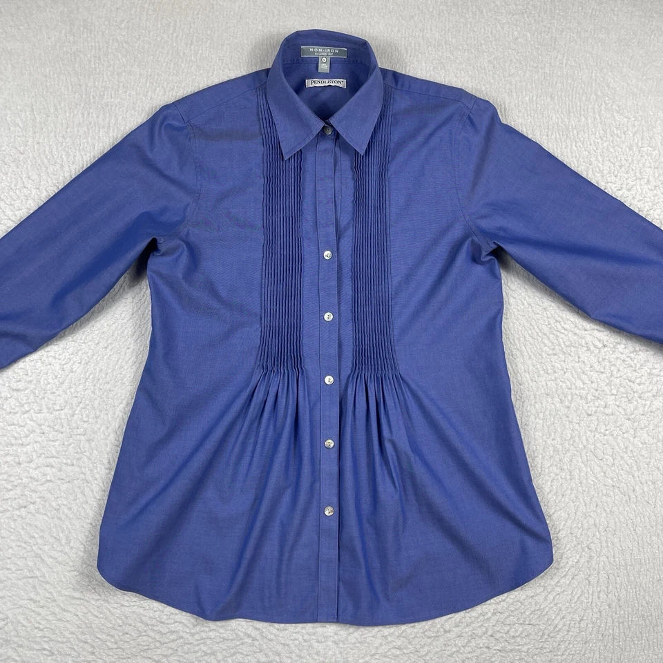 Pendleton Shirt Womens Size 6 Blue Cotton Non Iron Shaped Fit Career Workwear - Image 4 of 4
