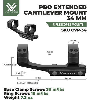 Vortex Optics Pro Extended 34mm Cantilever Mount with Free Hat
