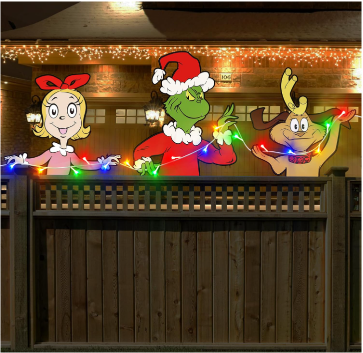 Christmas Fence Decorations Outdoor 3Pcs Light up Christmas Yard