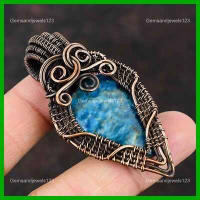 Valentines Deal Copper Neon Apatite Gemstone New Wire Wrapped Pendant Jewelry