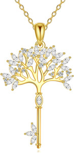 Authentic Tree of Life Key Necklace for Women 925 Sterling Sliver Gold Plated Jewelry